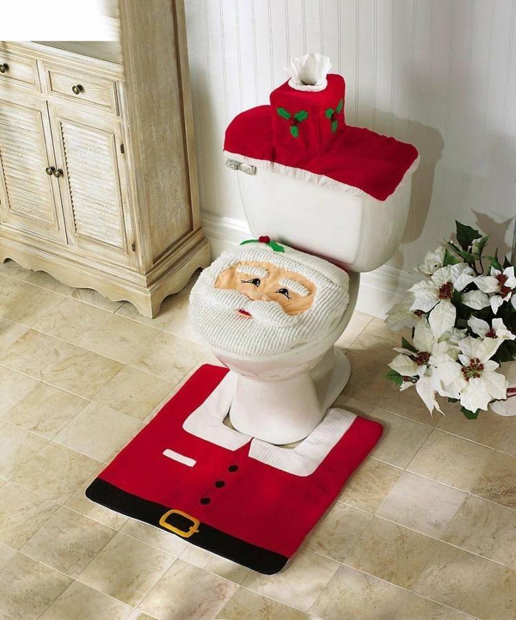 weihnachtsmann deko toilette idee badezimmer gestaltung weihnachtsstern weiss