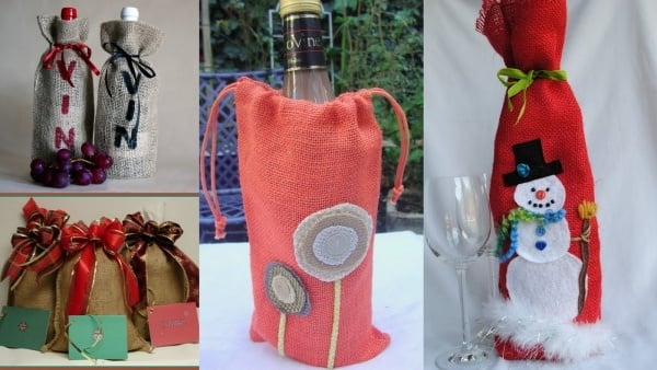 weinflaschen weihnachten verpacken hüllen selber machen dekorieren