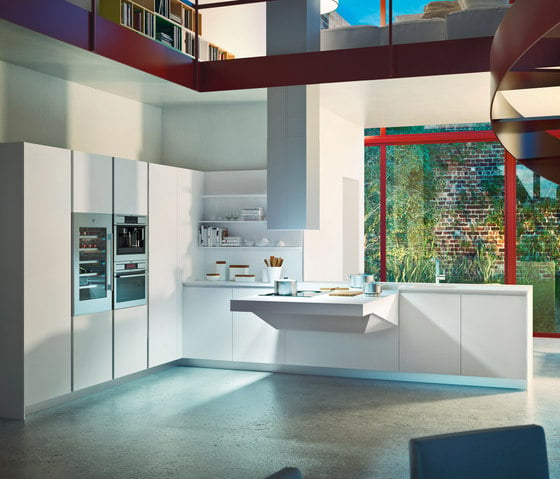 weiße wohnküche snaidero board design einbaugeräte grifflos