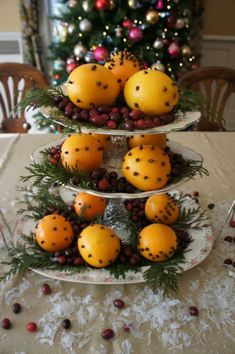 winter tischdeko selber machen orangen deko idee dessert staender weihnachtlich