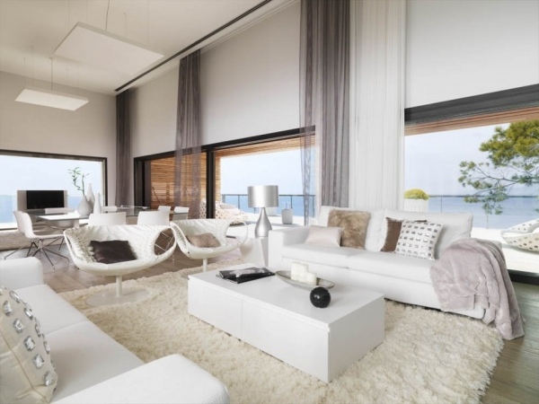 wohnzimmer einrichtung vorschläge raumgestaltung weiß design trendig auffällig