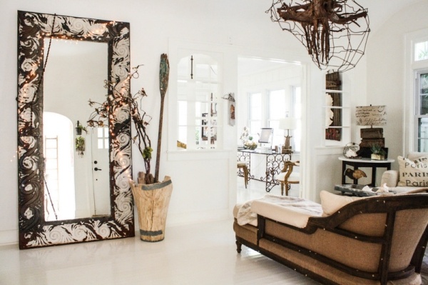 wohnzimmer spiegel vintage deko holzelemente  interieur design
