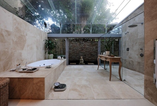 Asiatisches Bad Design-Zen Möbel Holz Waschtisch Badewanne Peerutln-Architects