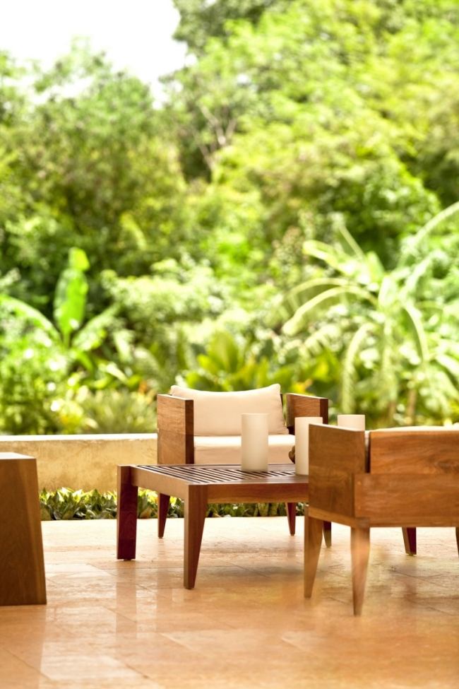 Außenraum Möbel Terrasse Holz-tropischer garten Kaffeetisch Stühle Sessel-Naturblick Hazienda