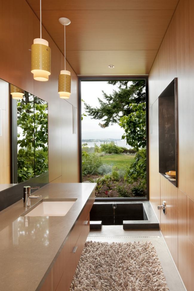 Badezimmer Arbeitsplatte Keramik Teppich Whirlpool Pendelleuchte-coates Design-Architects-Seattle