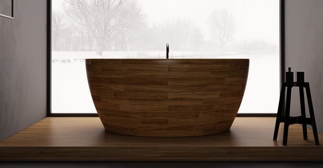 Möbel Holz Badewanne ergonomisch oval freistehend