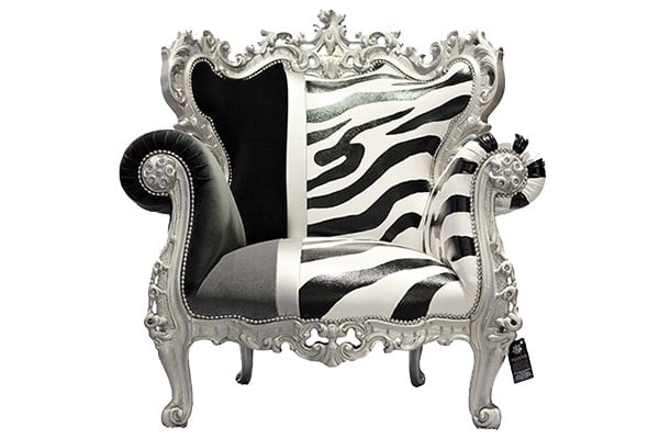 Barock Sessel schwarz-weiß von hand verziert-Acryl Polster