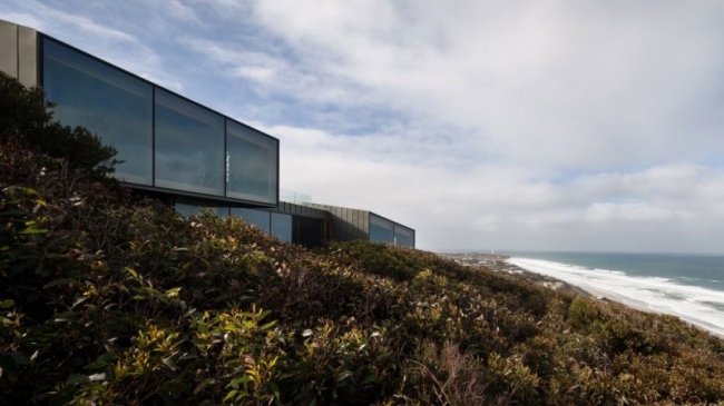 Beachhaus geometrisch Glasfront Fairhaven Fassadengestaltung-modern asymmetrisch Gestalt