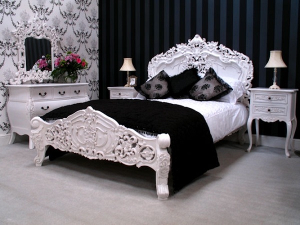 Bett-Kopfteil Luxus Rokoko-kokette Verzierungen-Weiß Schwarz modern