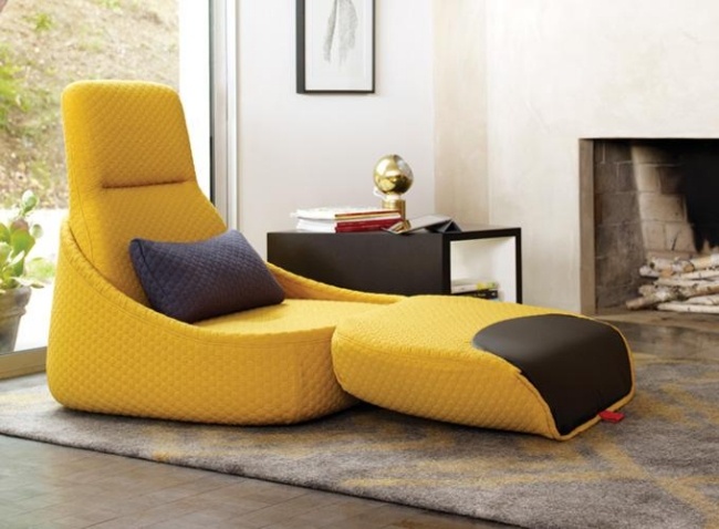 Coalesse Hosu lounge sessel gelbe polsterung modernes design kamin
