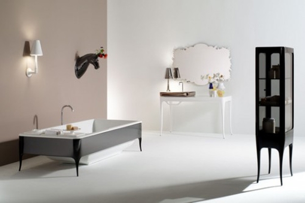 Badezimmer Möbel-Art Deco-schwarz weiß-Freistehende-Wanne Kommode
