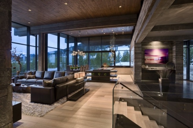 luxus Hütte design Treppenhaus Holzboden Rocky Mountain-USA