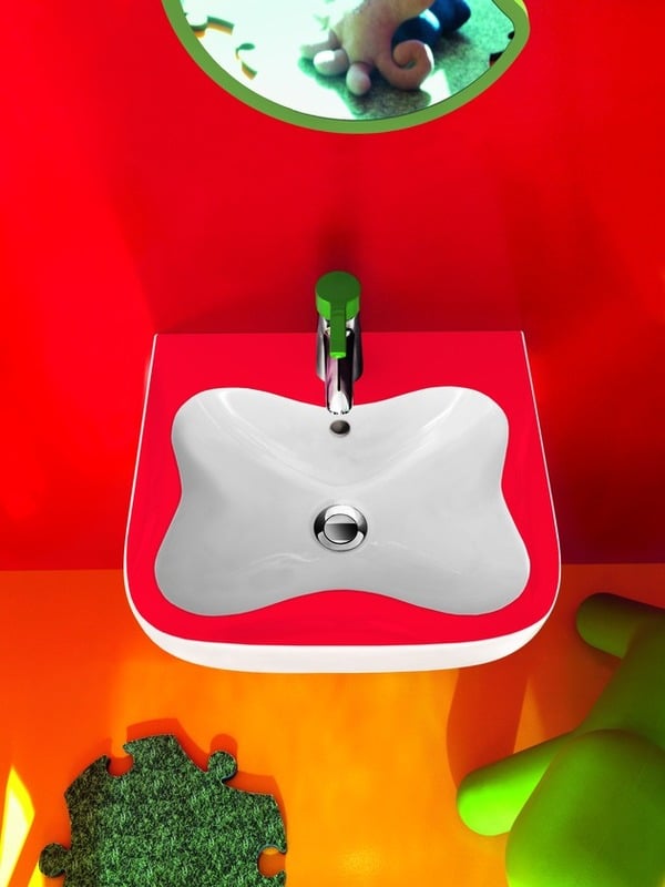 Designer Waschbecken Tisch Neonfarben Spiegel Boden-Armatur
