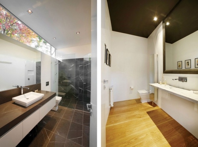 Moderne Einrichtung-Badezimmer Fliesen-Kaputt Optik-Dach Öffnung Waschtisch