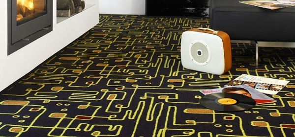 Flauschiger Teppich gemustert gewebt schwarz gelbe motive Design-Ege