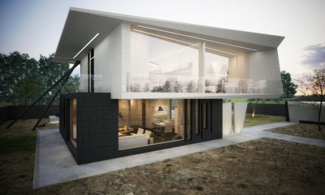 minimalistische moderne Architektur Neubau Garten