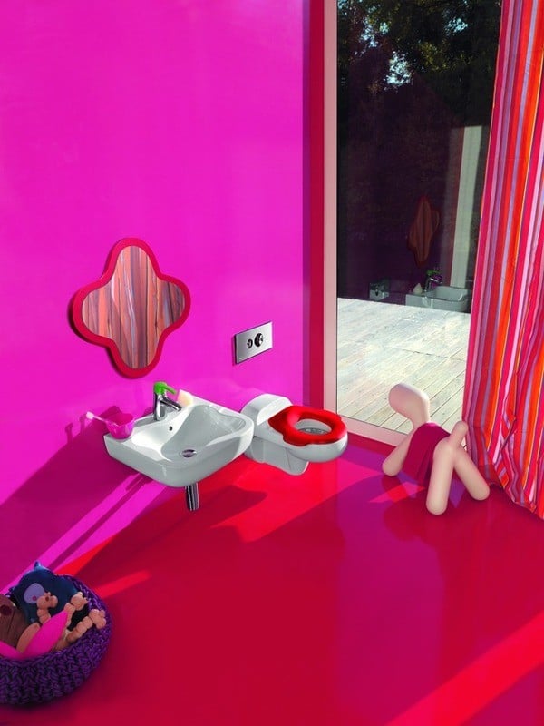 Kinder Bad gestalten Pink Wand Waschbecken-kindergerecht Wandspiegel Florakids-Laufen