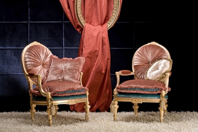 Luxus Armlehnsessel rot klassisch Rahmen Glanzvoll-versilbert Finisch Caterina