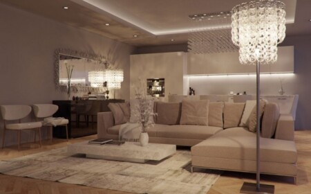 Luxus Wohnung Einrichtung-3d Visualisierung Sofa Garnitur-Design Stehlampe Deckenleiste