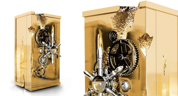 Luxuriöse Möbel Boca do Lobo Schrank-Safe Box-gold Optik-Millionär handgefertigt