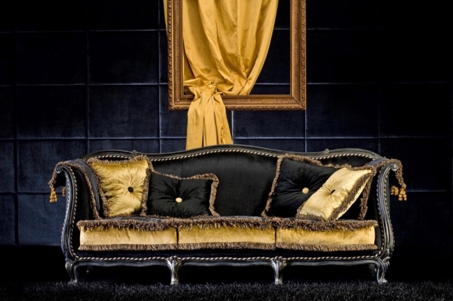 Luxus-Sofa Design Italienisch Gold Schwarz samtig Callas Vorhang-exquisite Materialien