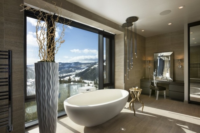 Moderne hütte design atmosphäre Panoramablick Badezimmer Deko Wanne