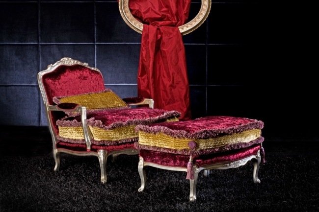 Möbeldesign Wohnzimmer-Luxus Königlicher Stil Modell-Nobilis Weinrot Fußlehne-Exedra