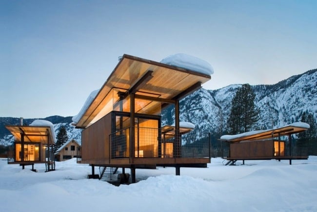 OSKA Hütten modern-auf Rädern Montiert Holz-Stahl-Struktur Veranda