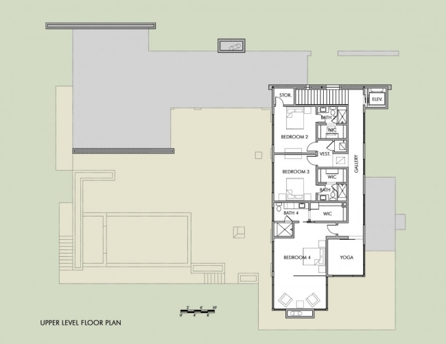 Obergeschoss Raumaufteilung modernes Flachdachhaus Hill Country Residenz Texas