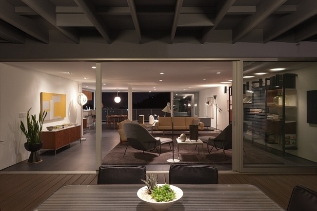 Offenes Geschoss Wohnzimmer Innendesign-Loft Stil-Villa-Hanglage Kalifornien