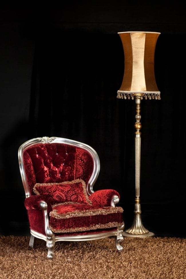 Satt-Rot Sessel venezia luxuriöse Möbel gestell-versilbert Polsterung-Stehlampe