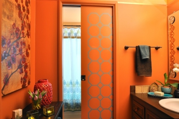 Schiebetür Badezimmer-orange streichen Asiatische Dekoartikel