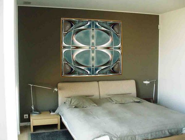 Schlafzimmer nachttischlampe Wandgestaltung-Bild abstrakt Bettwäsche samtig 