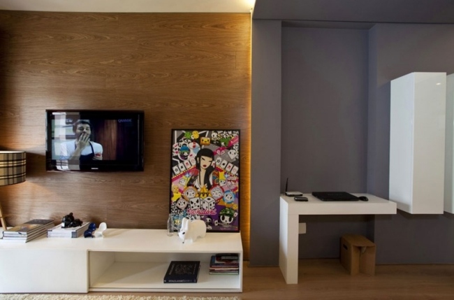Schreibtisch Design-Wand montiert-Weiß Hochglanz-Fernsehmöbel 