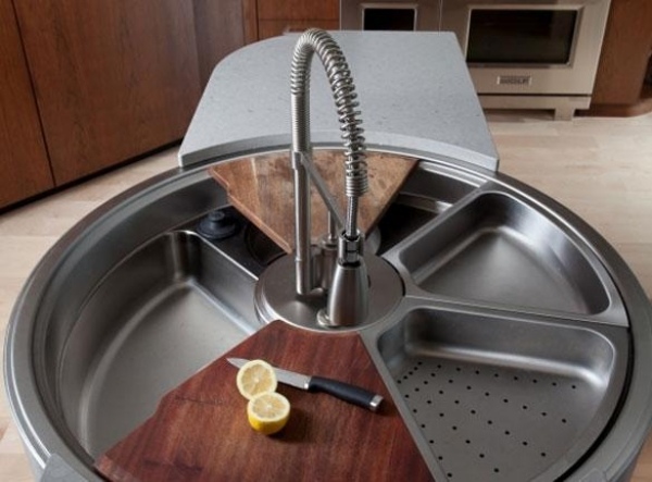 Spülbecken Küche-rund Edelstahl zusätzliche-Kochfläche schaffen ideen