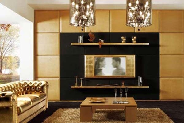 Stil Ideen-Art Deco-Goldene-Akzente setzen Ideen Sofa-Set Polsterung-tapezierte Wand