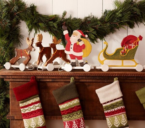 Traditionale Weihnachtsdeko Girlande-Stiefel kamin Weihnachtsmann Rentier