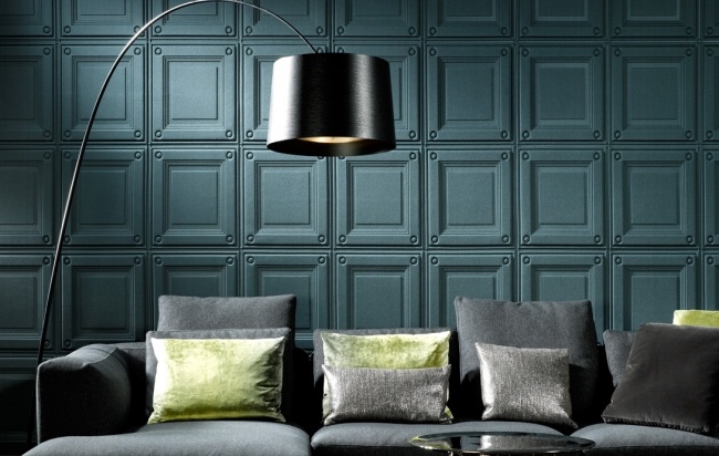Wandbeläge Vliestapeten modern Einrichtungsideen Wohnzimmer-dunkel blaugrün