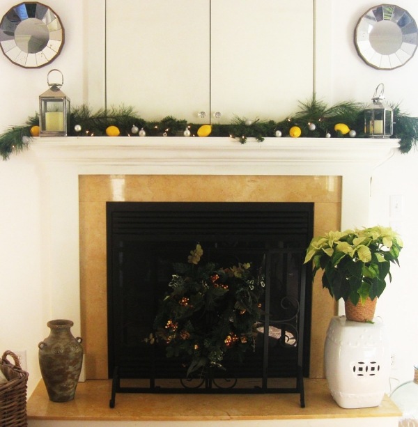 Weihnachtlich dekorieren kamin Girlanden basteln-künstlich Christbaum Kugeln