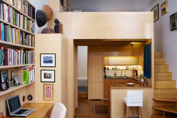 Wohnideen Kleine Räume Einbauküche moderne Ideen Holz Treppen