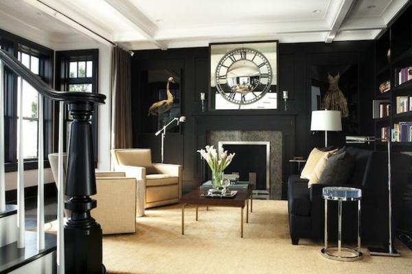 Wandgestaltung schwarze Wandfarbe klassische Möbel