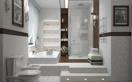 badezimmer fliesen weiss design mosaik tapete dusche einbauregal