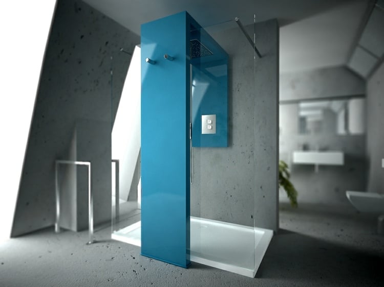 begehbare dusche handtuchhalter-blau-design-beheizt-dachschraege-beton-optik