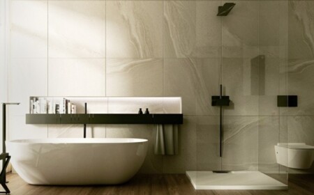 begehbare dusche marmor wand badewanne glas edel