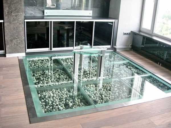 begehbare transparente Ebene-Textur Steine Deko-Wohnzimmer Bodenbelag-Ideen