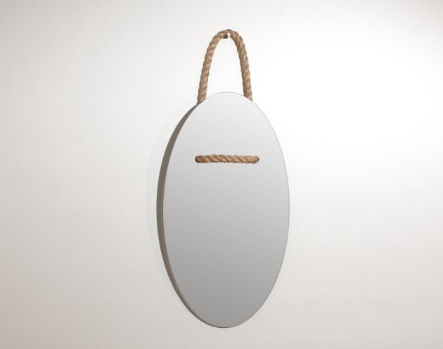 hung spiegel oval ohne rahmen minimalistisch hanfseil