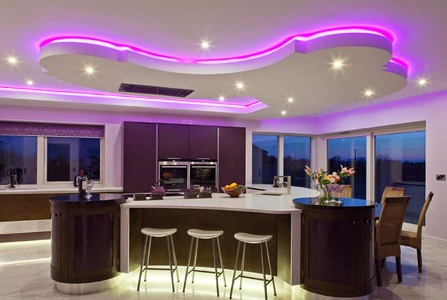 indirekte led deckenbeleuchtung rosa einbauleuchten küche kochinsel