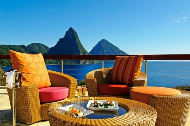 jade mountain luxus-resort karibik rattan terrassenmöbel meer