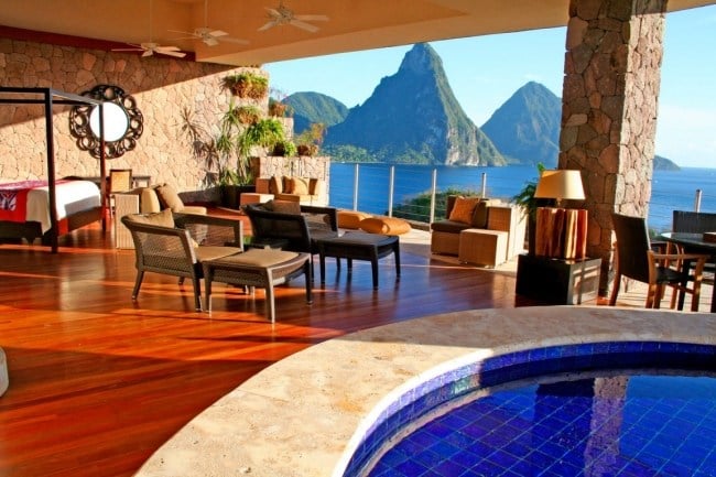 jade mountain luxus resort suiten privater pool steinwand