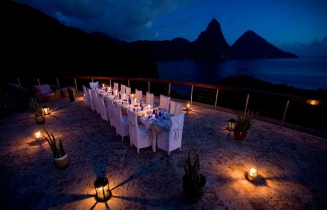 jade mountain resort karibik terrasse leuchten festlicher tishc